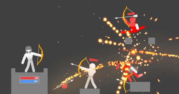 Ragdoll Archers physics archery shooting game screenshot showing stickman archer preparing to attack